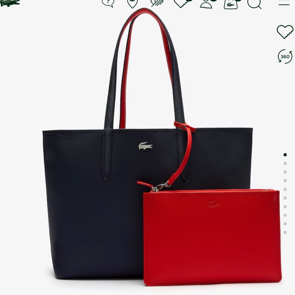 Lacoste Anna reversible tote with matching pouch.